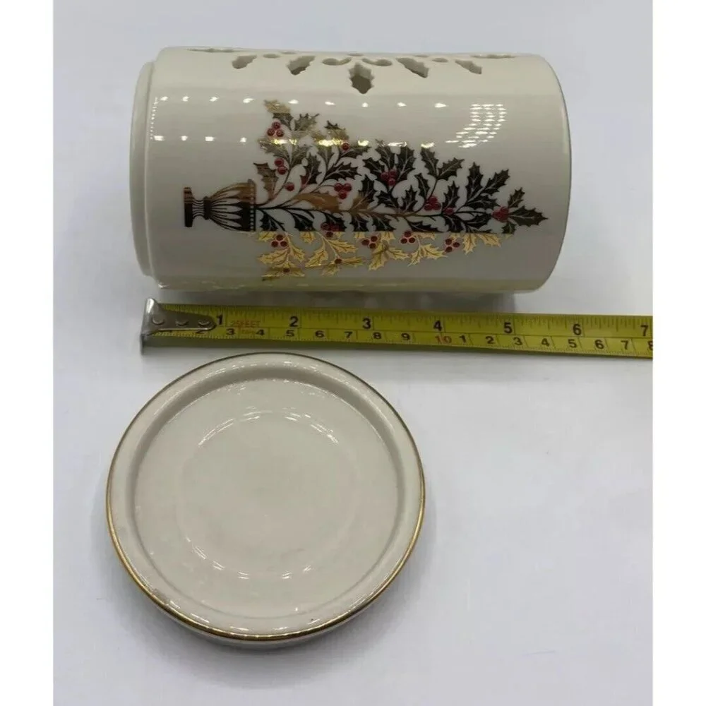 Lenox Candle Holder Eternal Christmas Pierced Porcelain Floral Gold Trim USA
